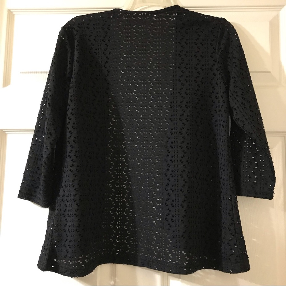Sag Harbor PM Petite Crochet Black 3/4 Sleeve Open Front Cardigan - Picture 2 of 5